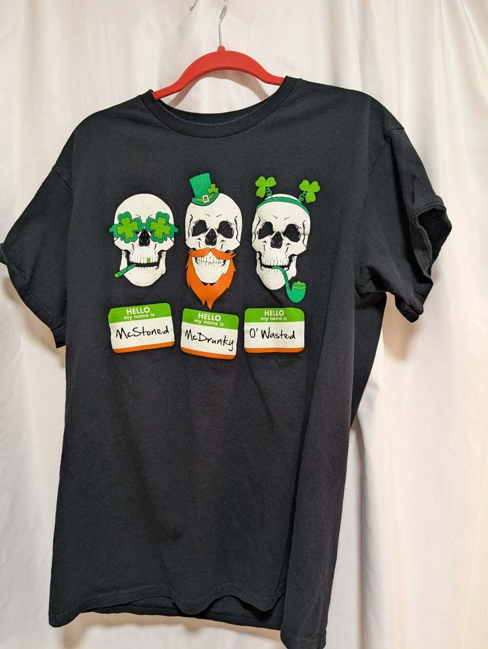 St. Patrick's Day Skulls T-Shirt Men's M McStoned McDrunky O'Wasted Black Tee
